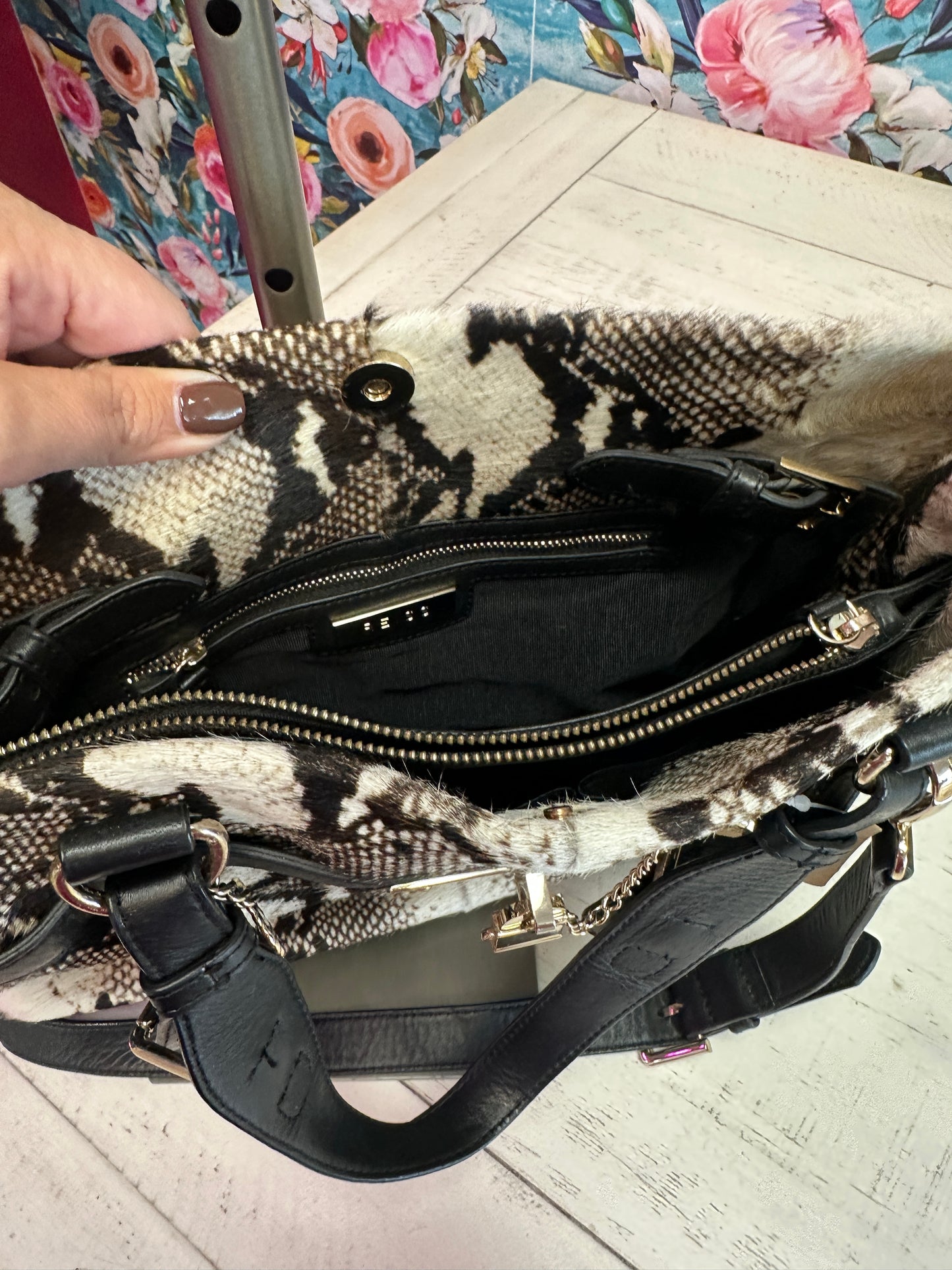 Pre Owned Reiss Bleek Padlock Calf Hair Tote