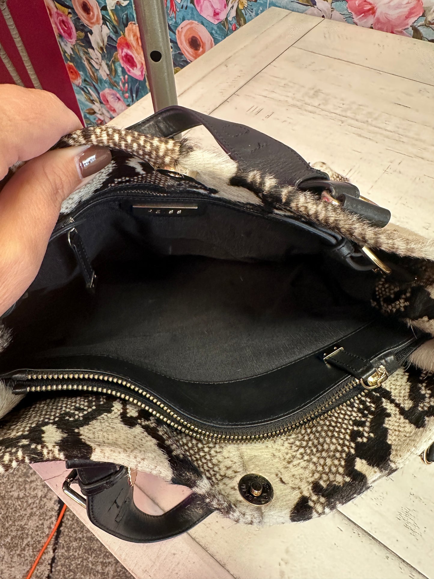Pre Owned Reiss Bleek Padlock Calf Hair Tote