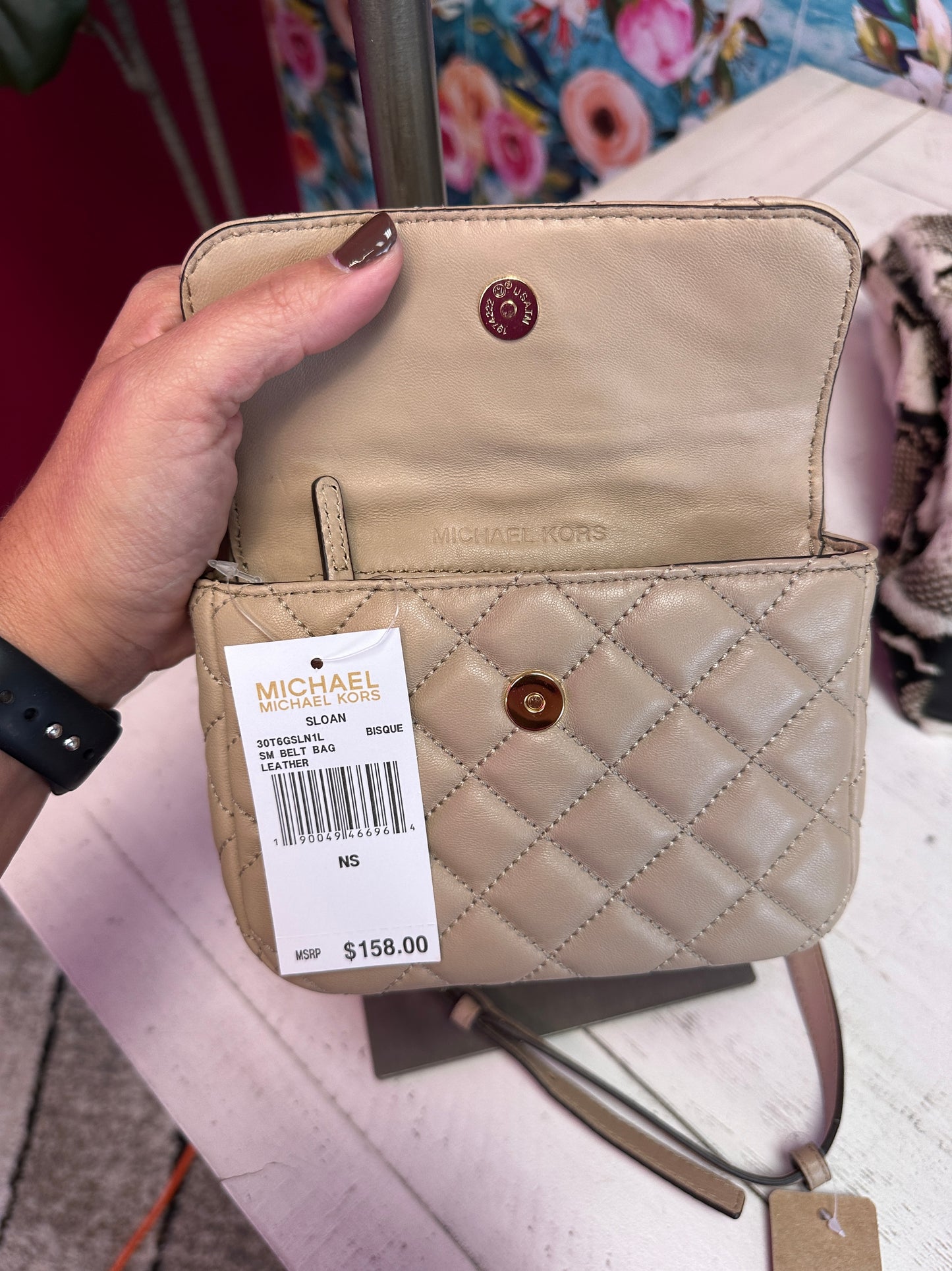 Pre Owned Michael Kors Quilted Beige Belt Bag