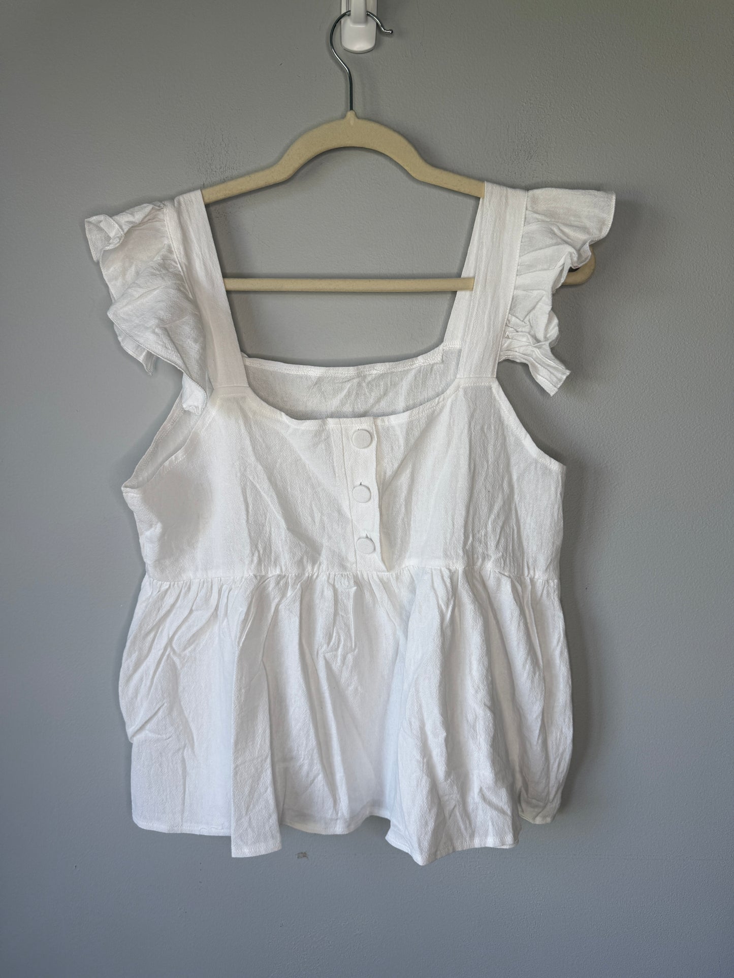 Ruffled Square Neck Blouse with Button Details on the Back