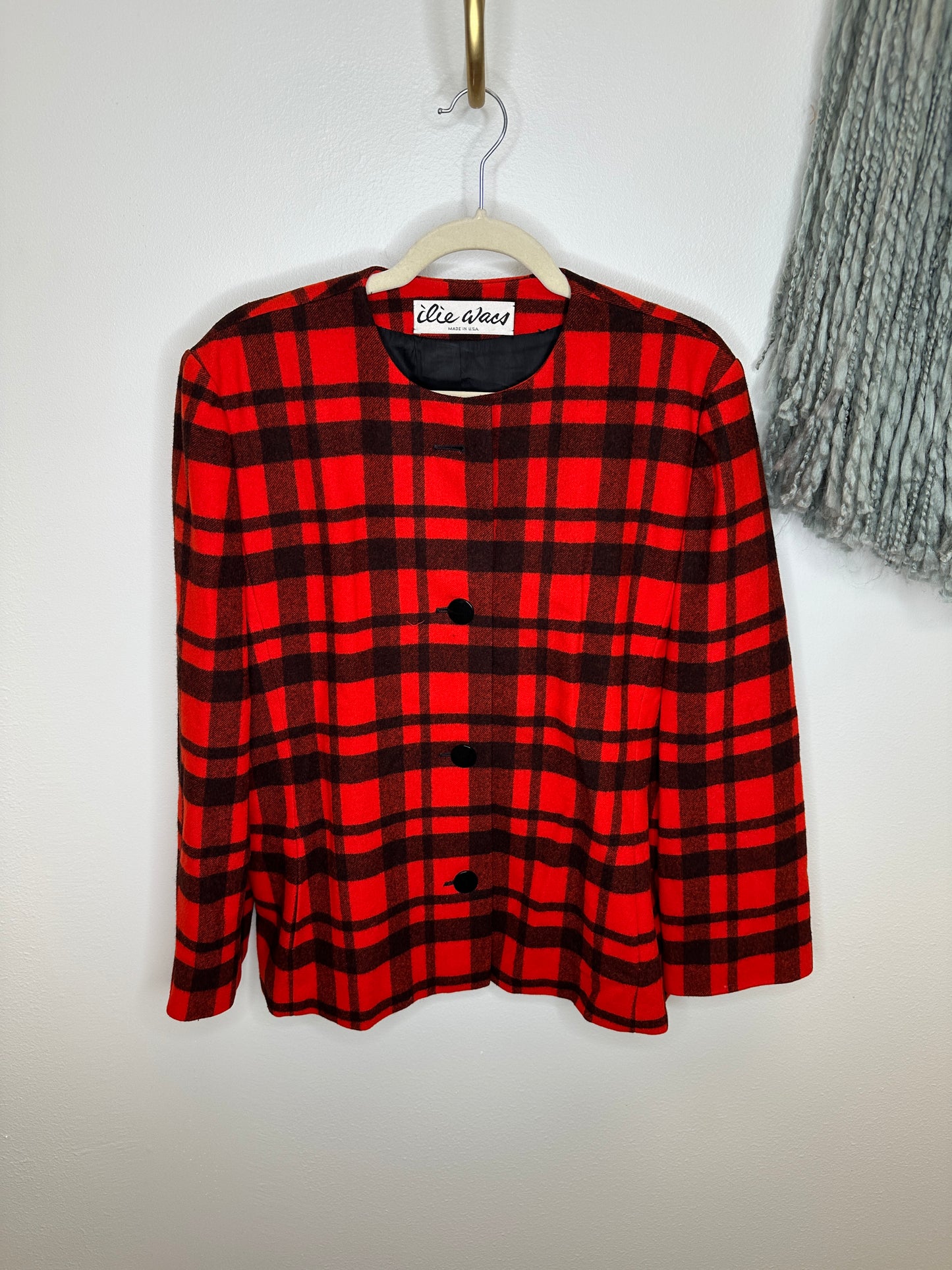 Pre Owned Ilie Wacs Black and Red Checkered Jacket