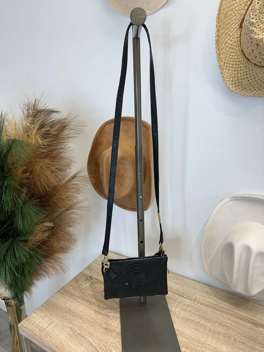 Pre Owned Foly + Corinna Black Snakeskin Crossbody