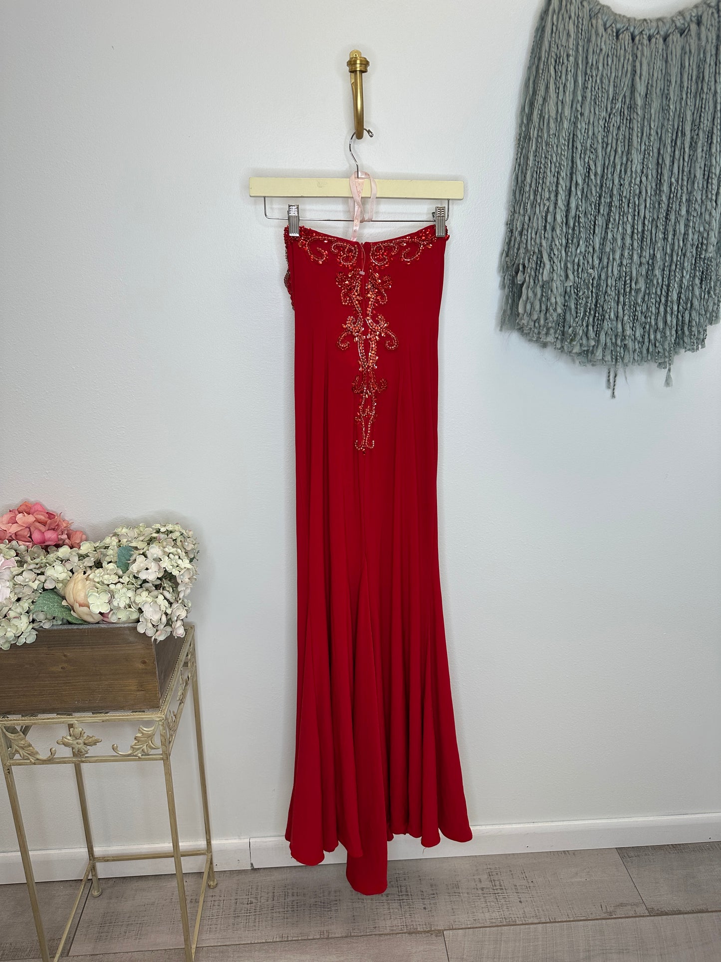 Pre Owned Red Beaded Jovani Gown Size 6