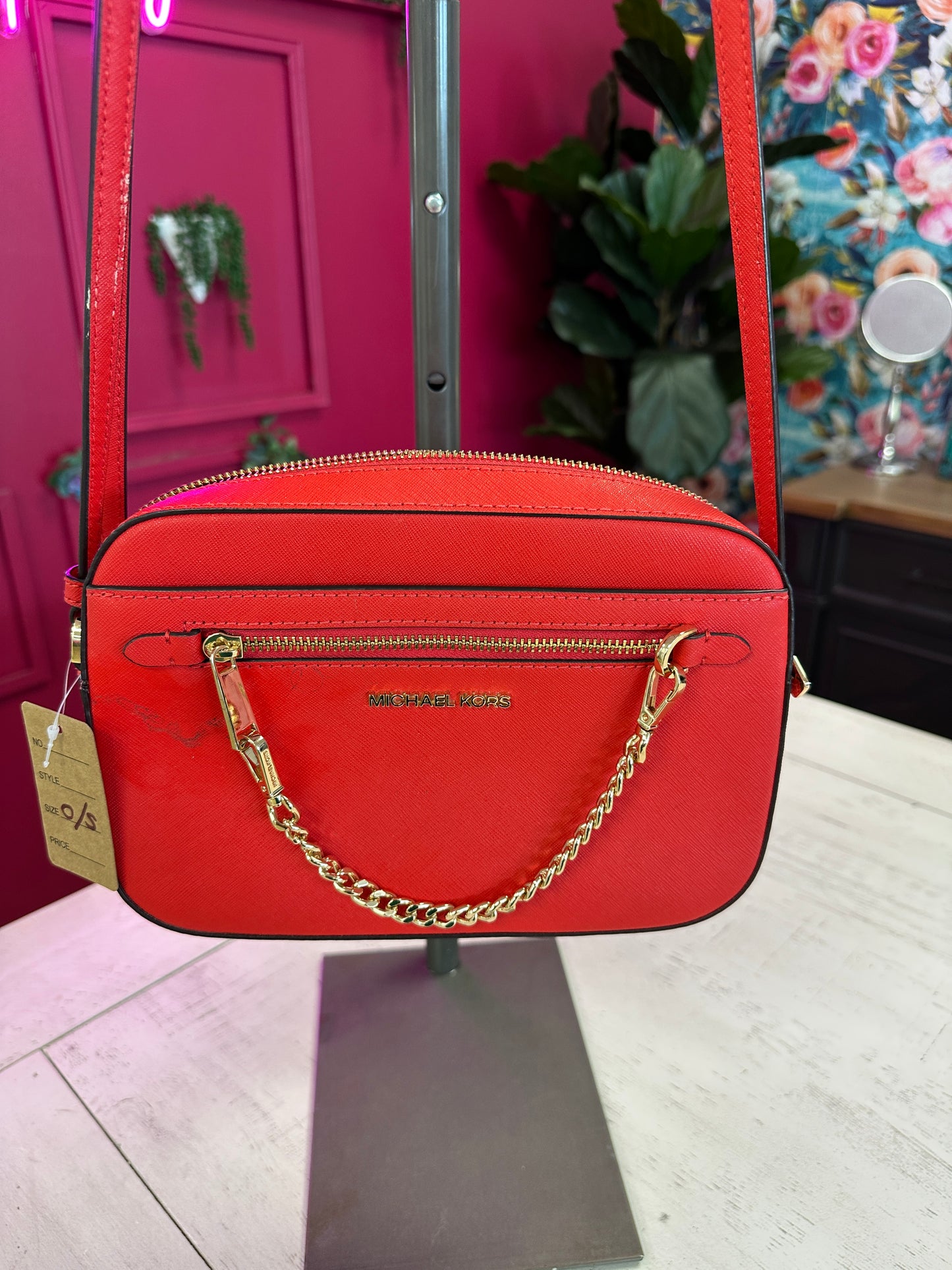 Pre Owned Authentic Michael Kors Red Cross Body