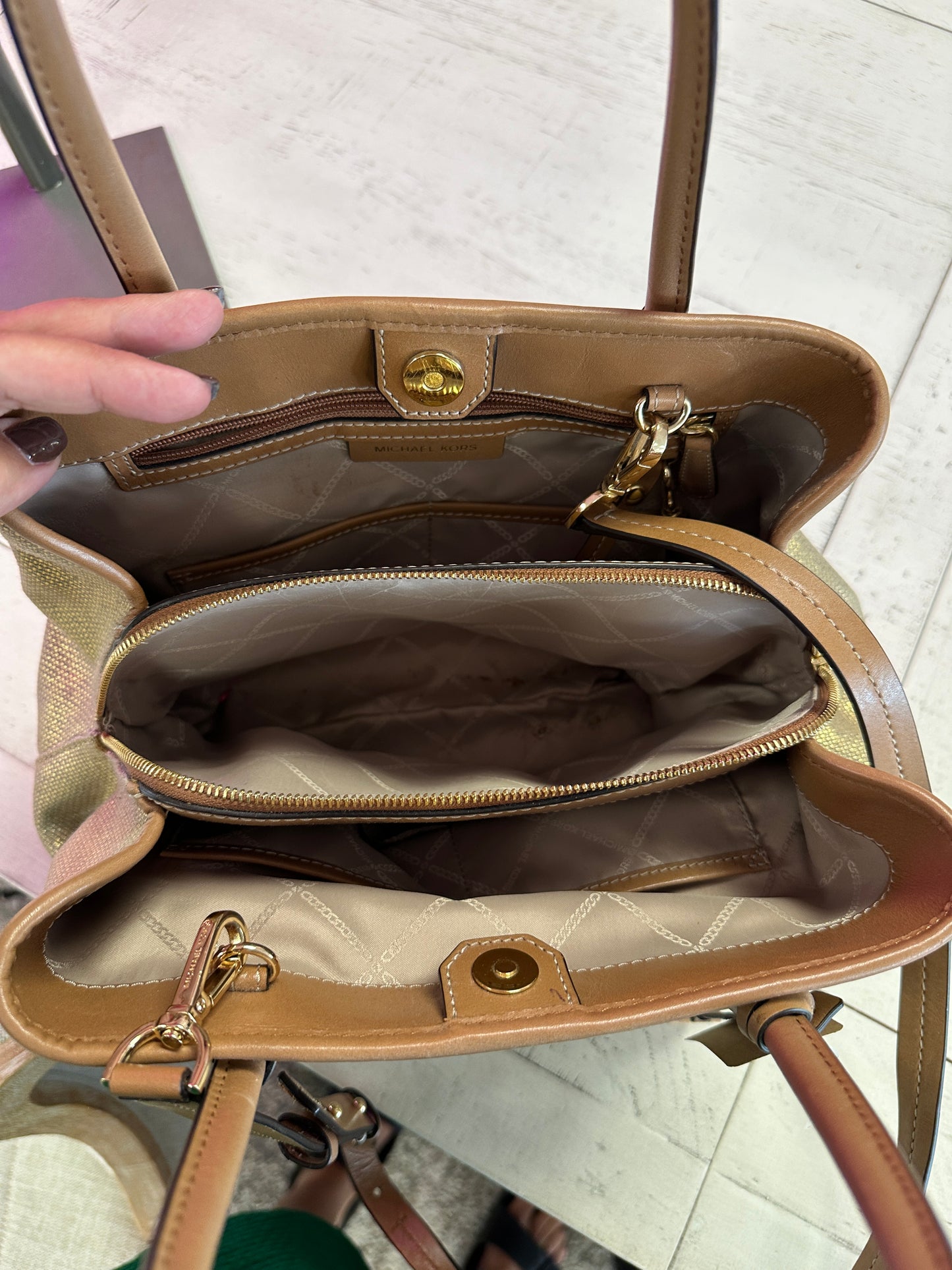 Pre Owned Authentic Michael Kors Gold Tote Bag
