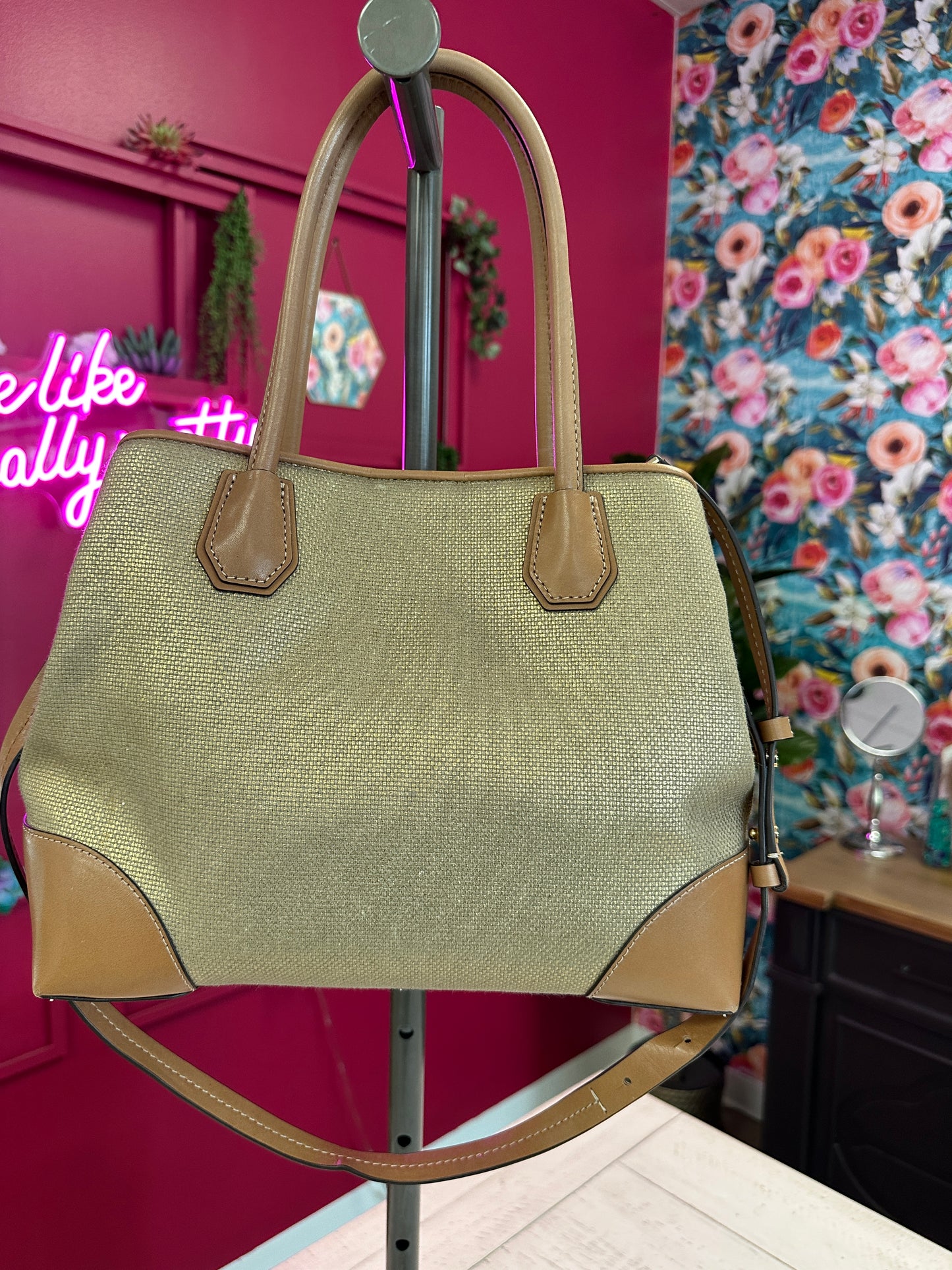 Pre Owned Authentic Michael Kors Gold Tote Bag