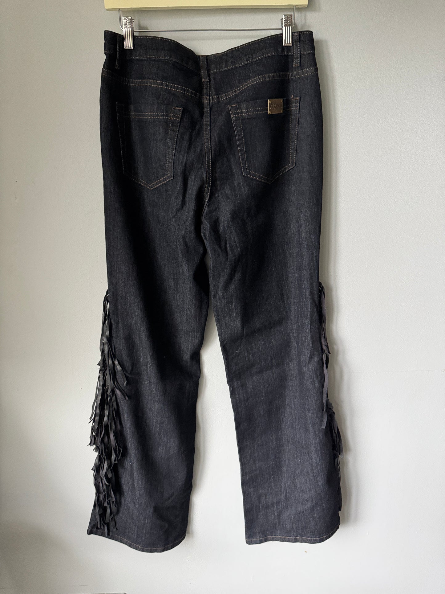 Midnight Velvet Jeans with Leather Fringe