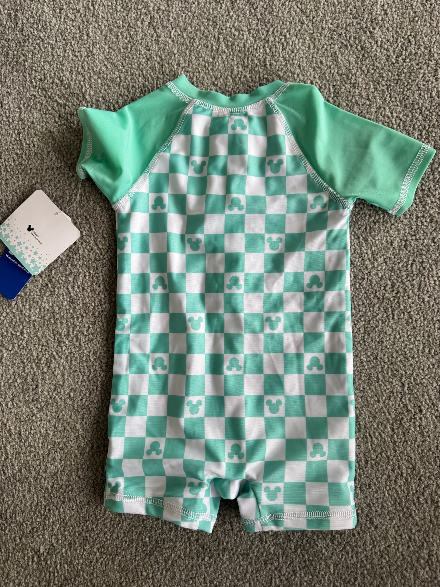 Disney Mint Checkered Kids Onesie Size 6/9M NWT