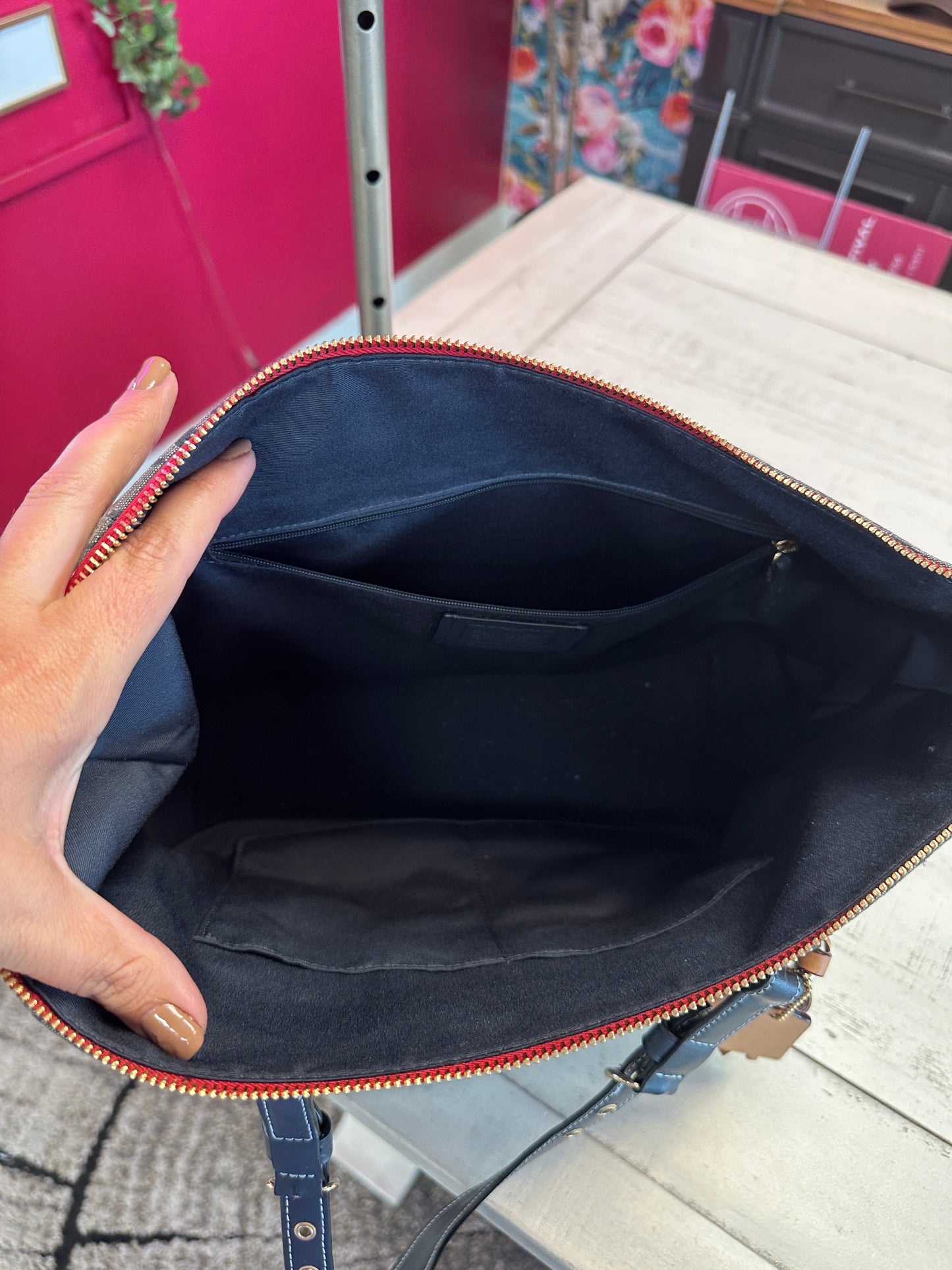 Pre Owned Coach Kleo Carryall Denim Tote