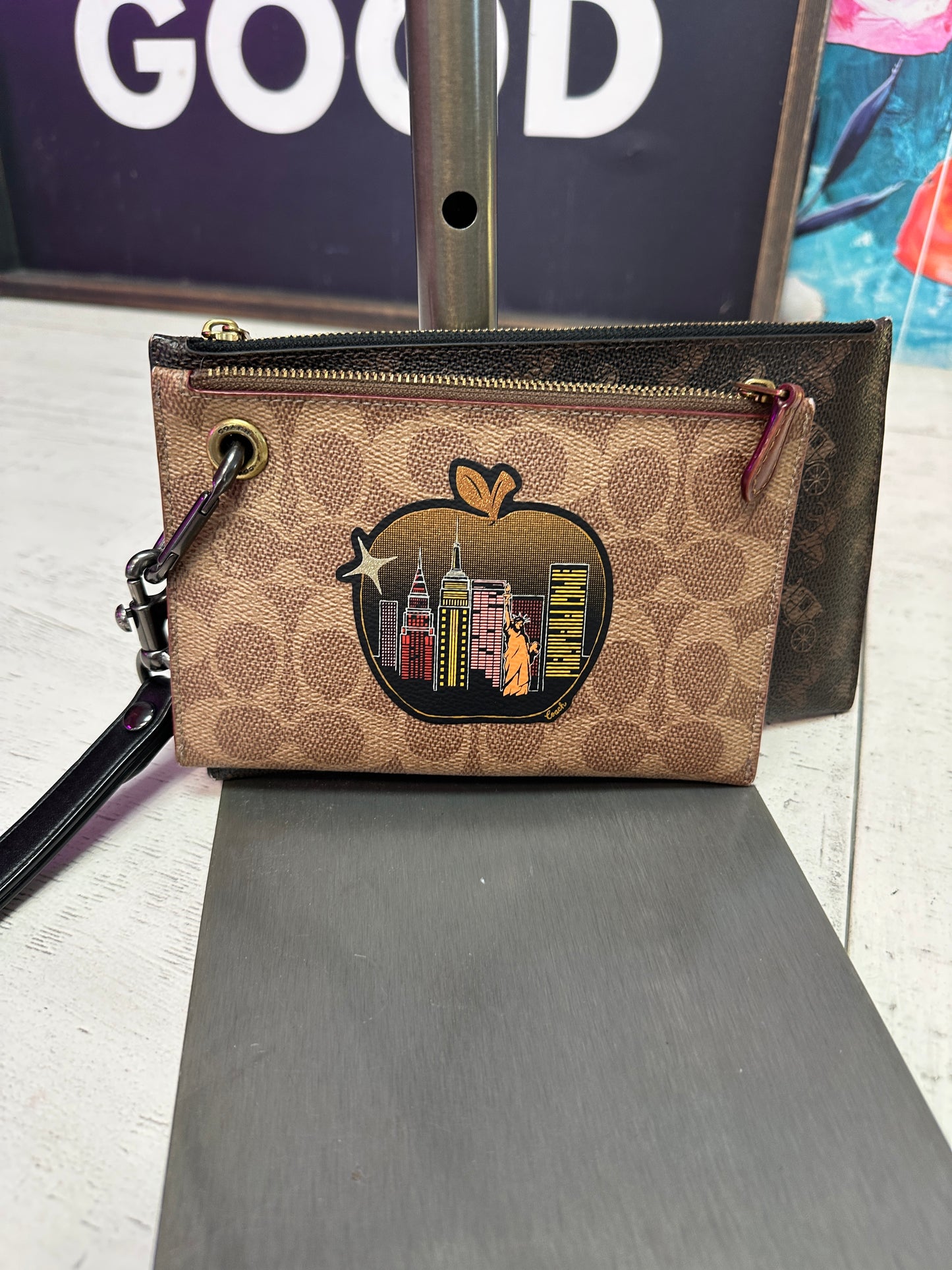 Pre Owned Coach Double Slim Wristlet NYC Skyline Special Edition