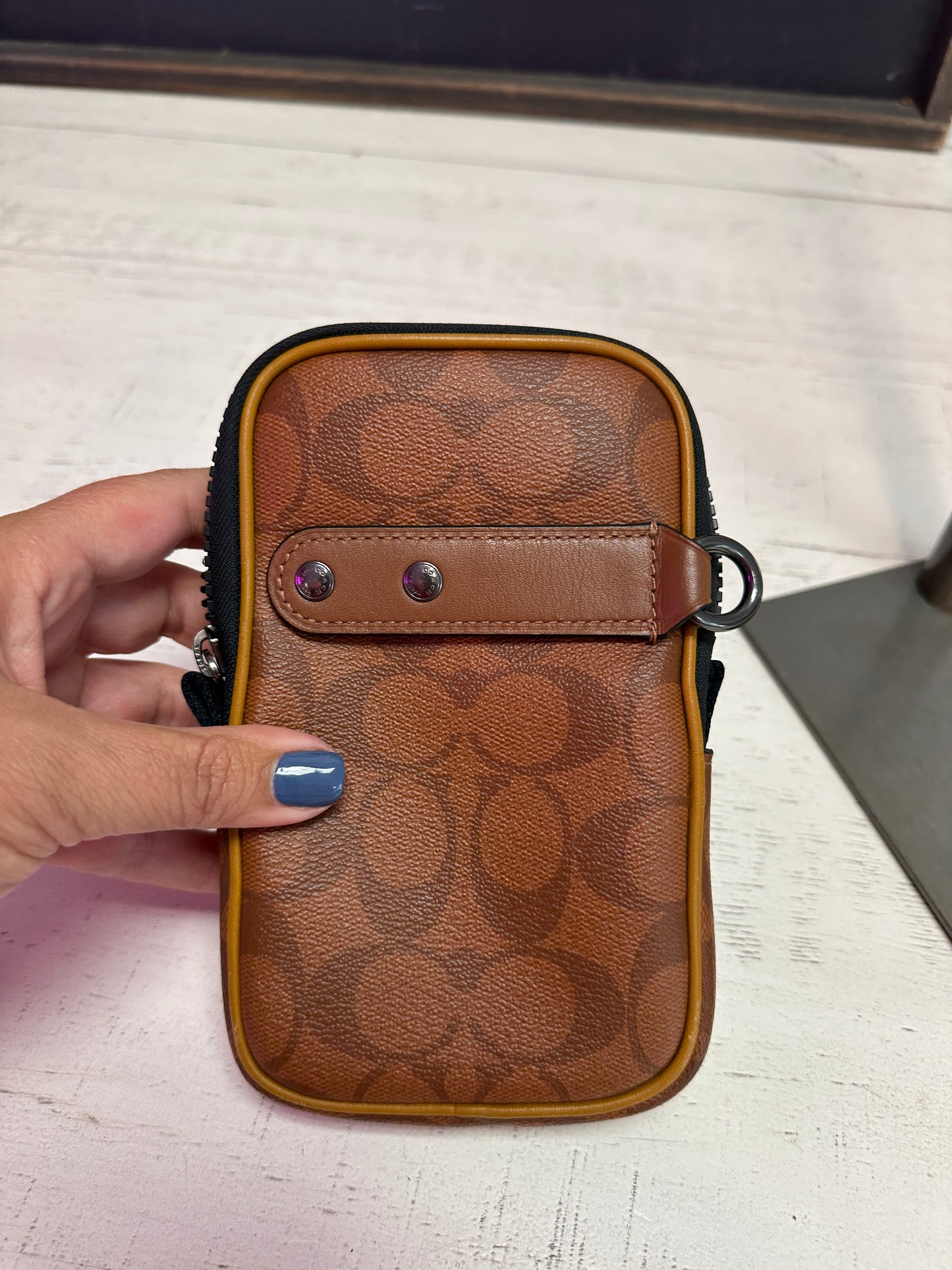 Pre Owned Coach North/South Hybrid Pouch in Colorblock Signature Canvas
