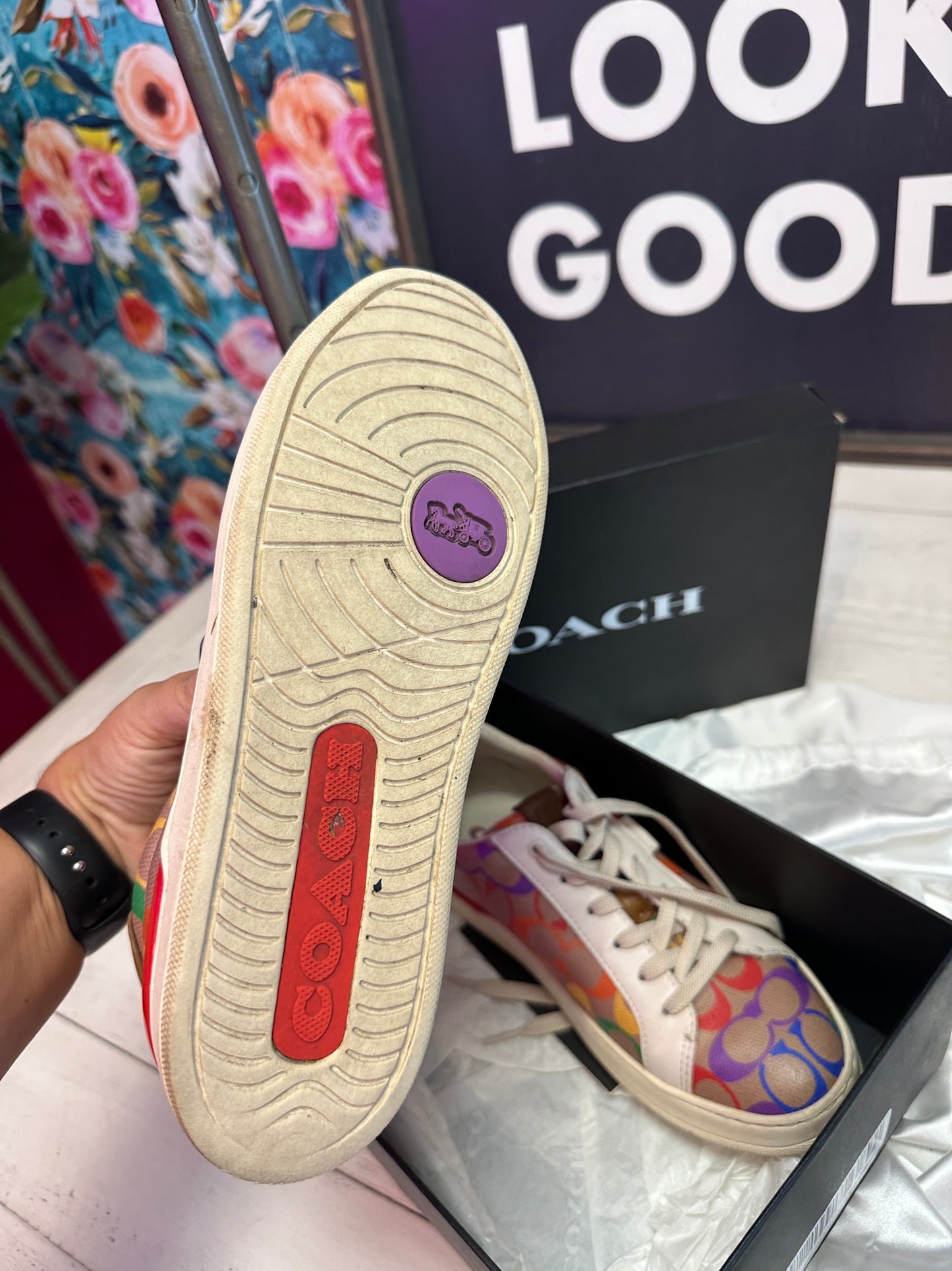 Pre Owned Coach Lowline Rainbow Signature Sneakers
