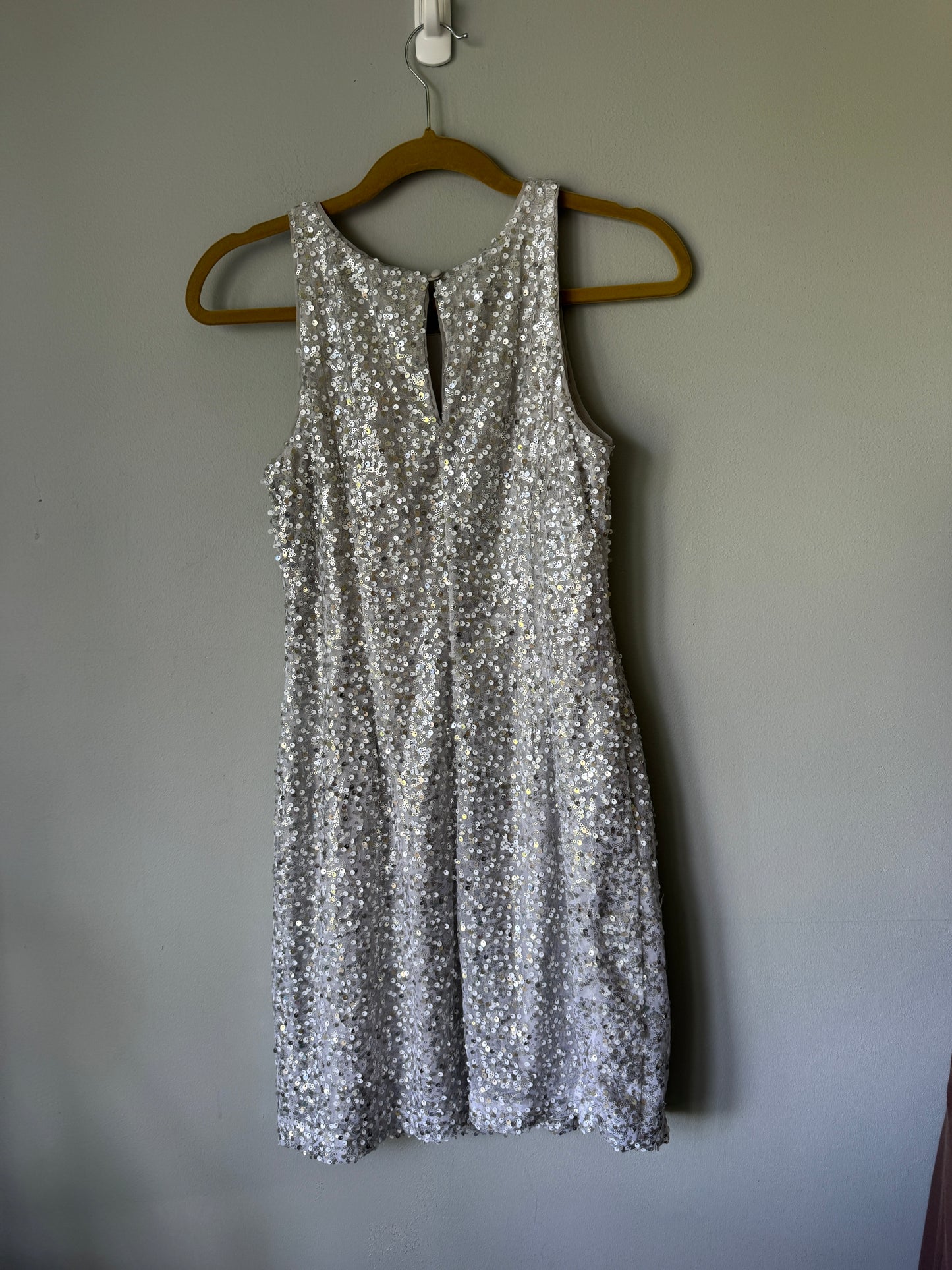 WHBM Sequin Dress in Silver/White Size 2