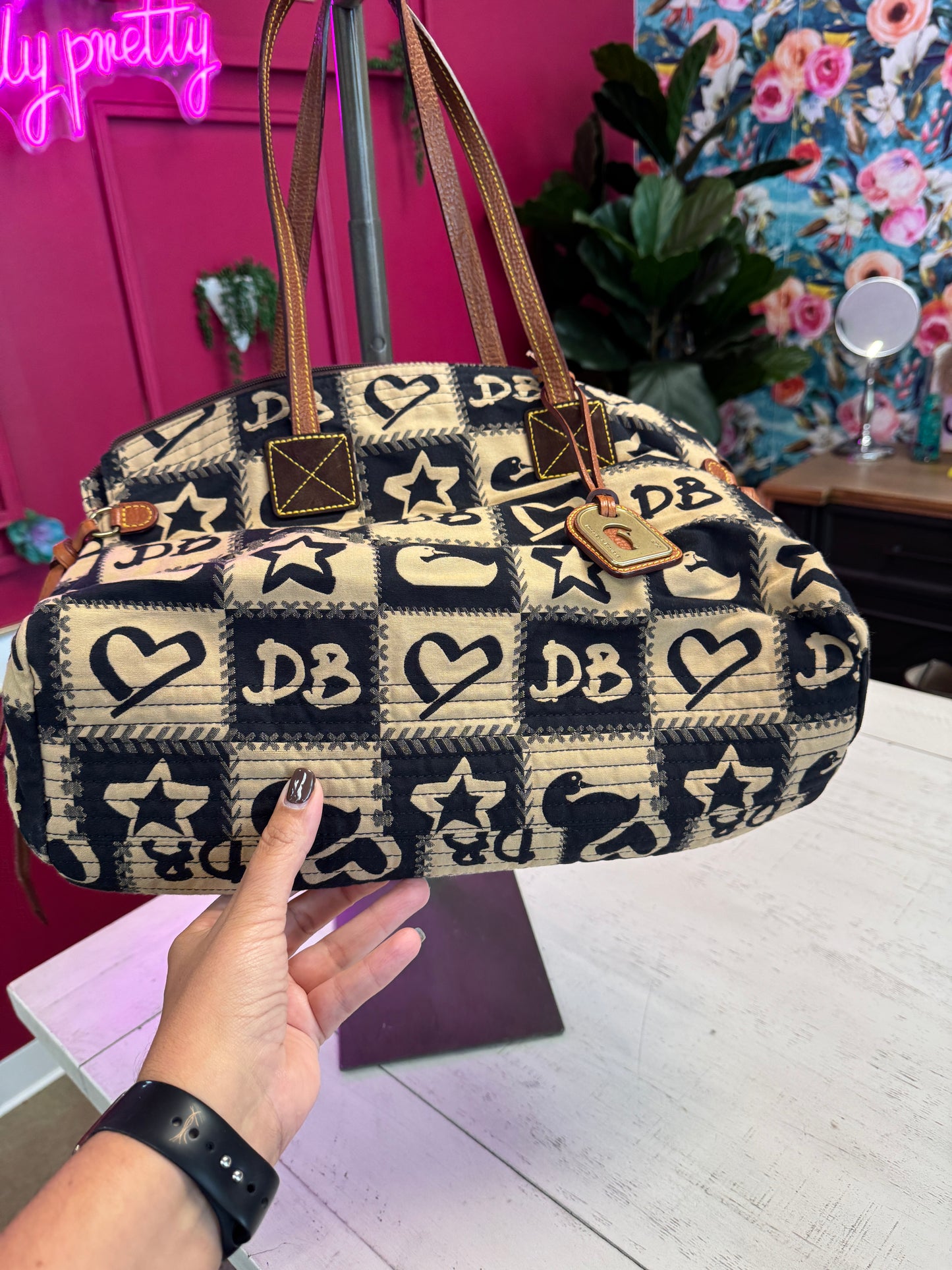Pre Owned Dooney & Burke Black and White Checkered Bag