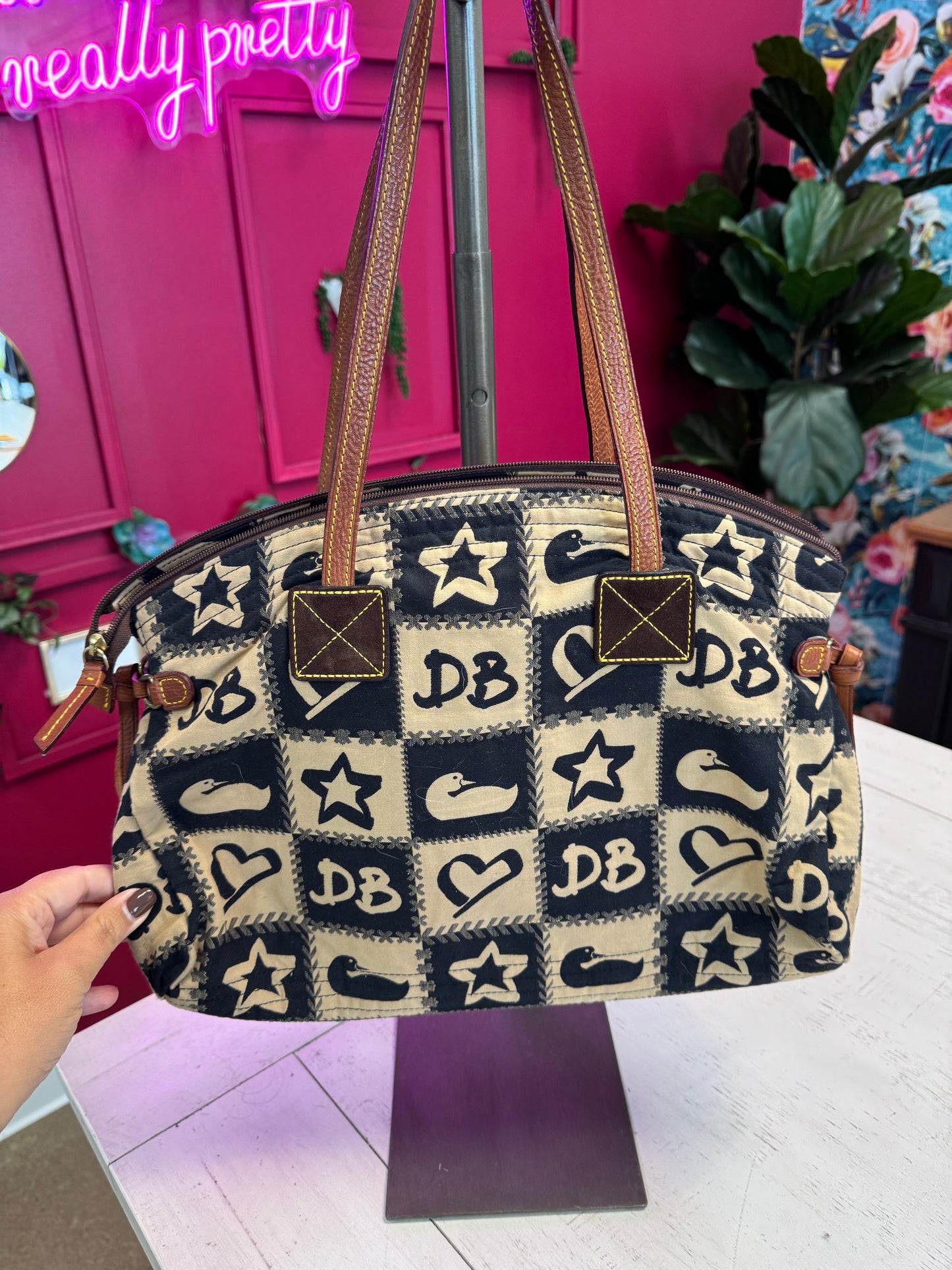 Pre Owned Dooney & Burke Black and White Checkered Bag