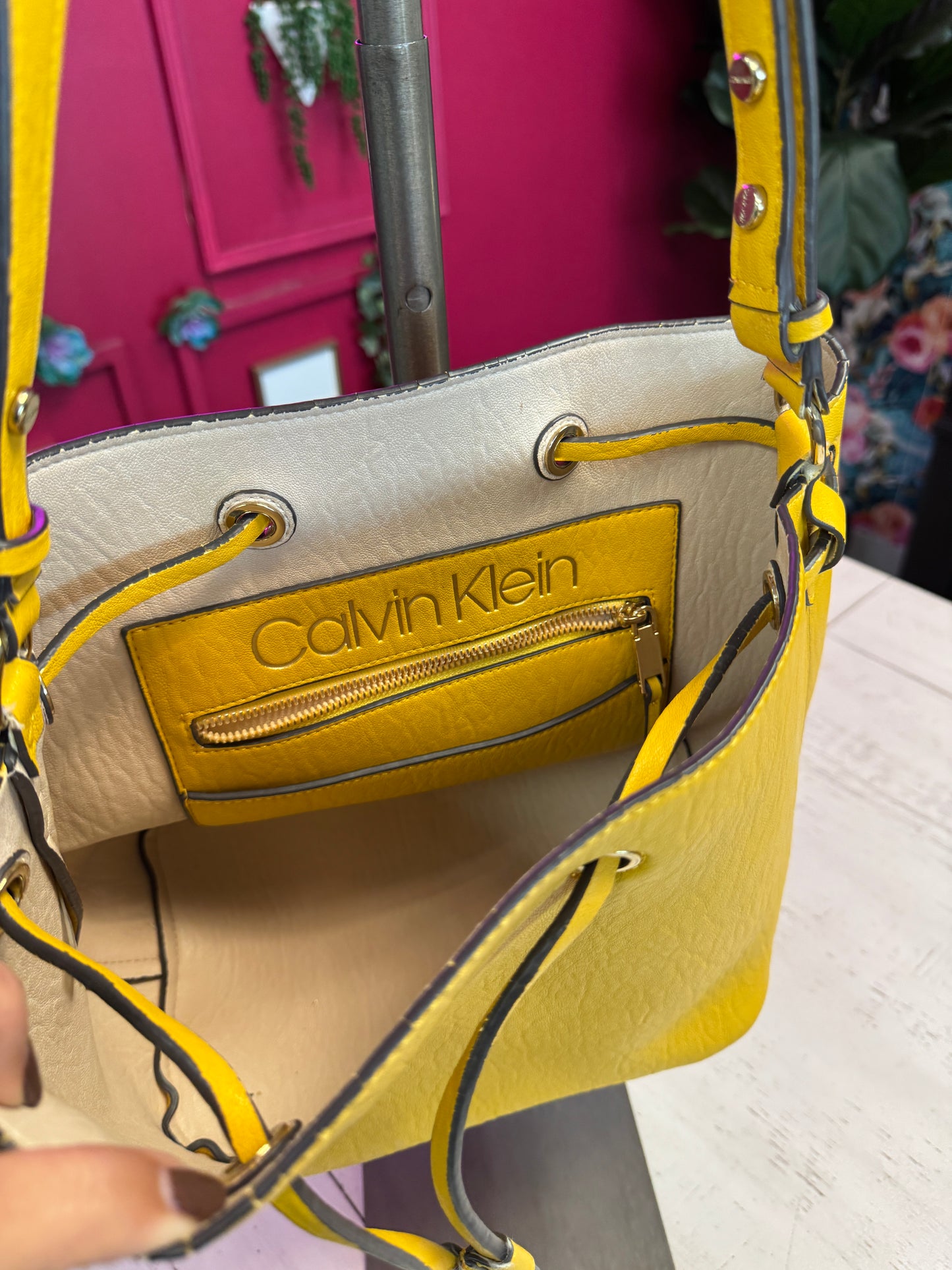 Pre Owned Yellow Calvin Klein Bucket Bag