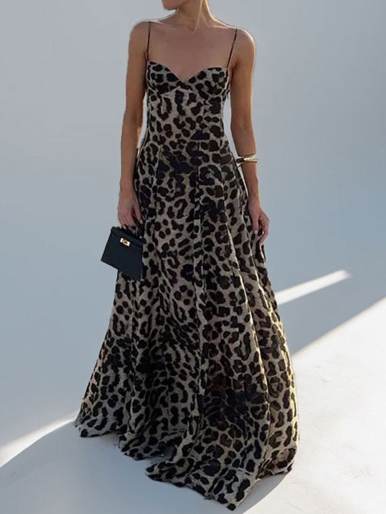 Leopard Sweetheart Neck Maxi Dress Size XL
