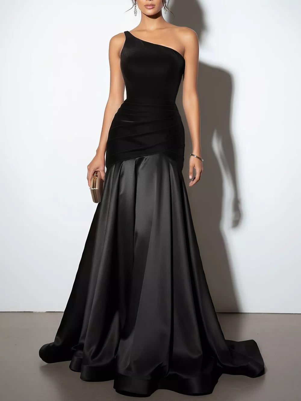 Single Shoulder Black Velour Maxi Dress Size Large