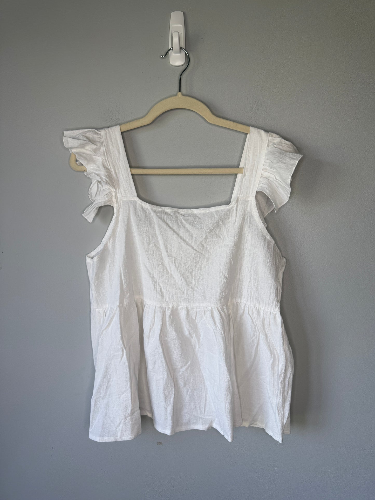 Ruffled Square Neck Blouse with Button Details on the Back