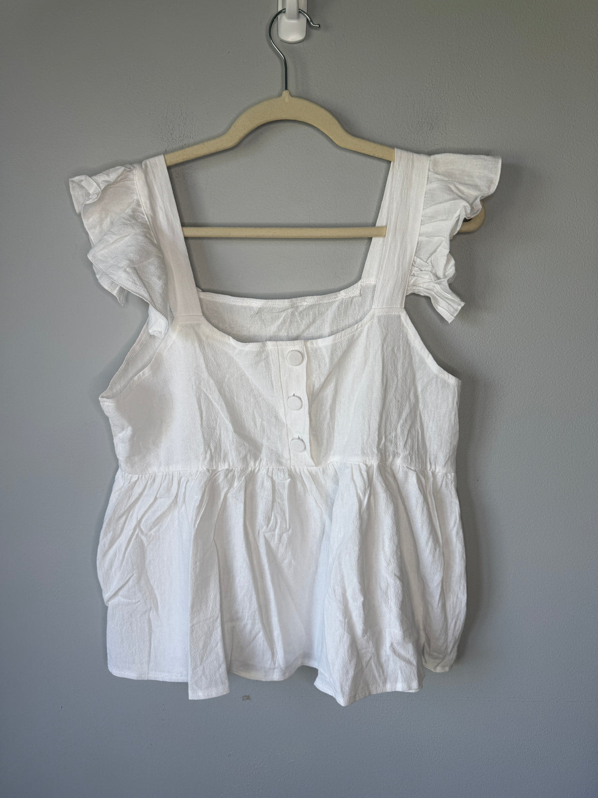 Ruffled Square Neck Blouse with Button Details on the Back