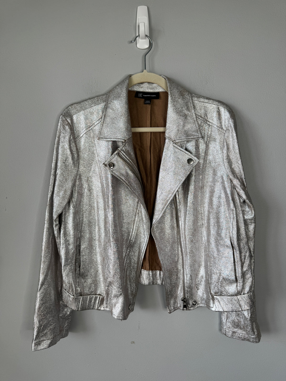 INC Silver Bomber Jacket Size L