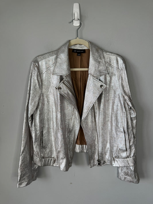INC Silver Bomber Jacket Size L