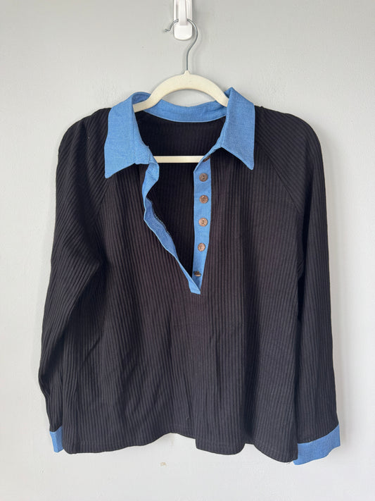 Black Button Down Top Size L - Broken Button - Never Worn