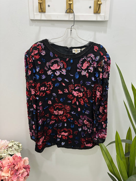 Vintage Oleg Cassini Colorful Beaded Top