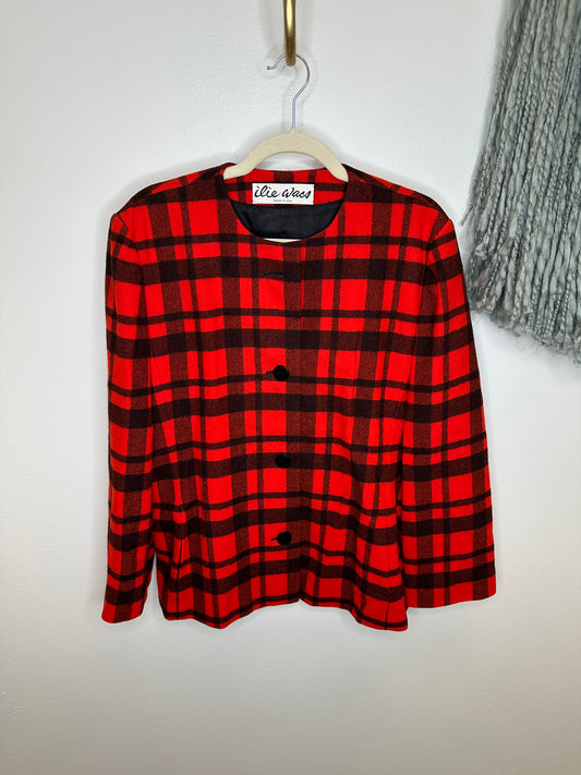 Pre Owned Ilie Wacs Black and Red Checkered Jacket