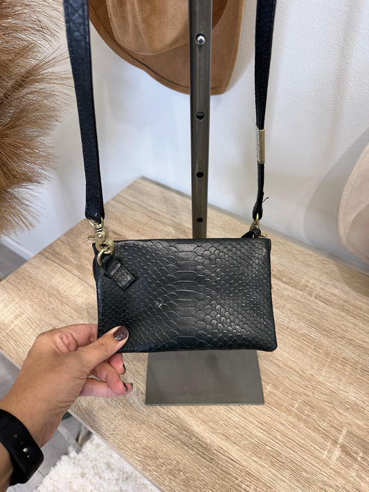 Pre Owned Foly + Corinna Black Snakeskin Crossbody