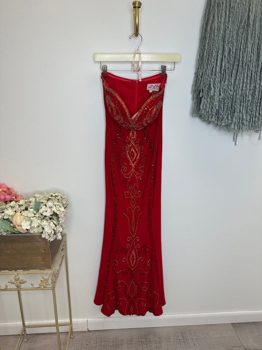 Pre Owned Red Beaded Jovani Gown Size 6