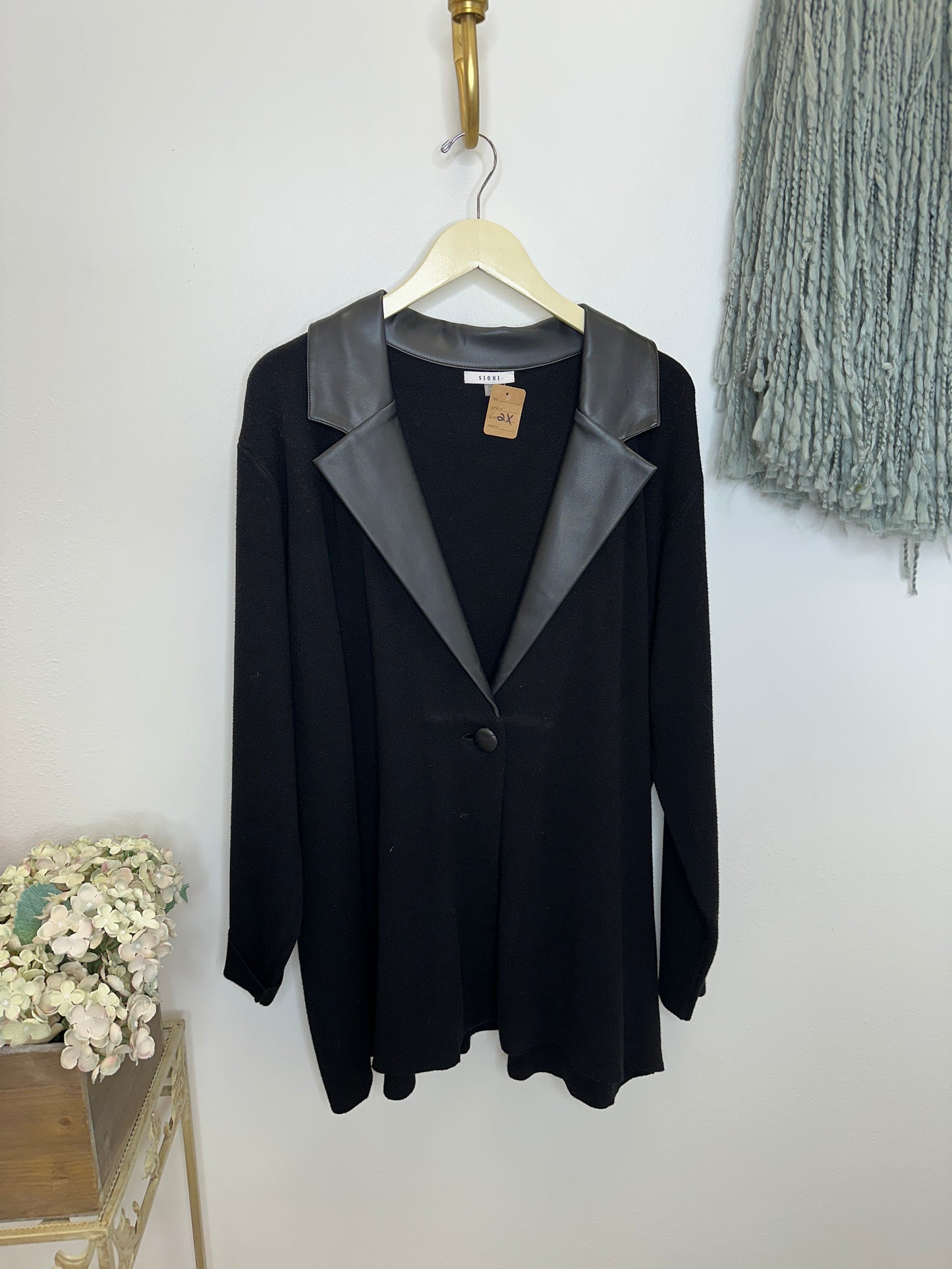 Pre Owned Black Sioni Faux Leather Trim Jacket Size 2X