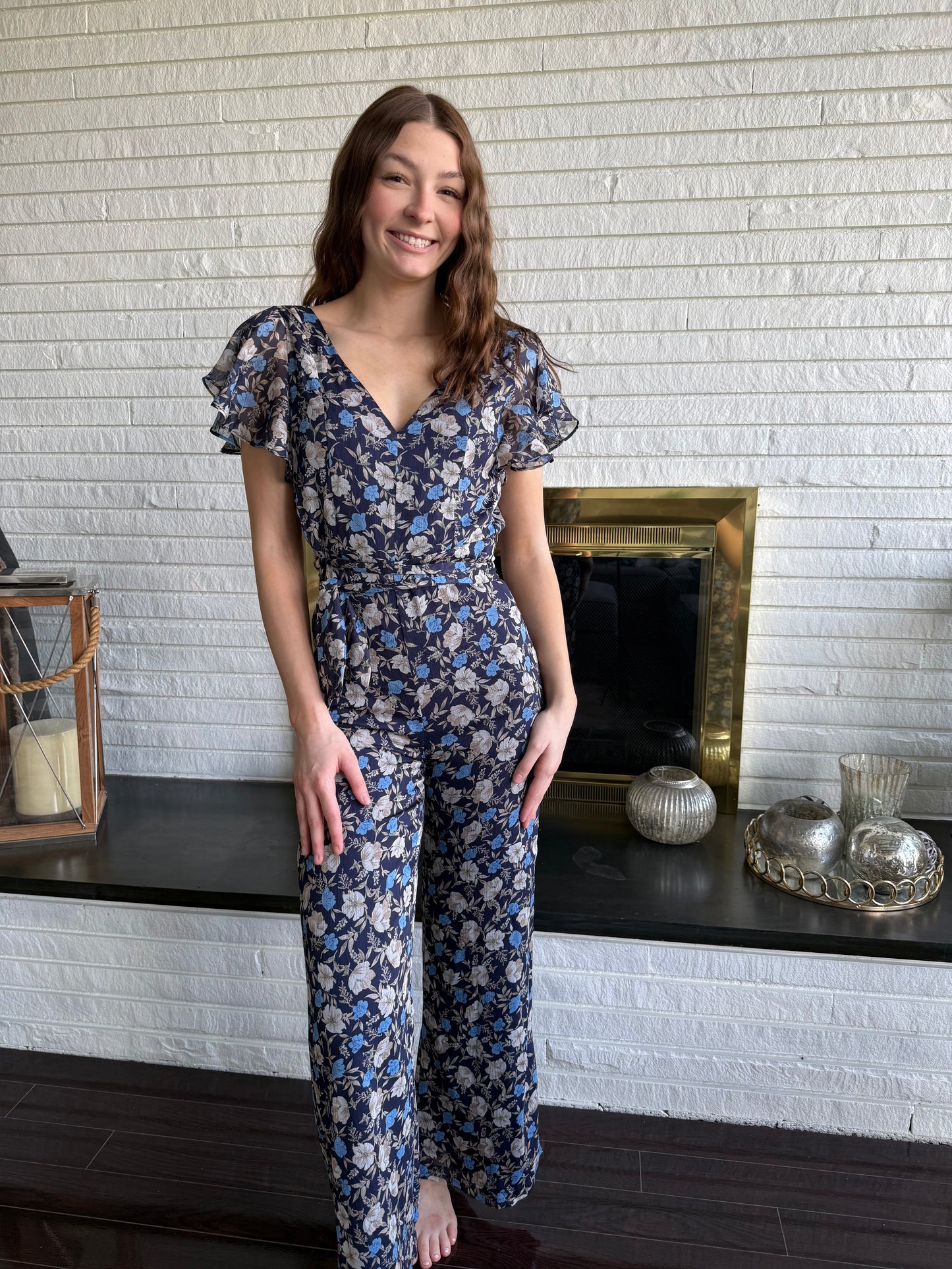 Pre Owned Fate Vici Floral Chiffon Jumpsuit Size Small