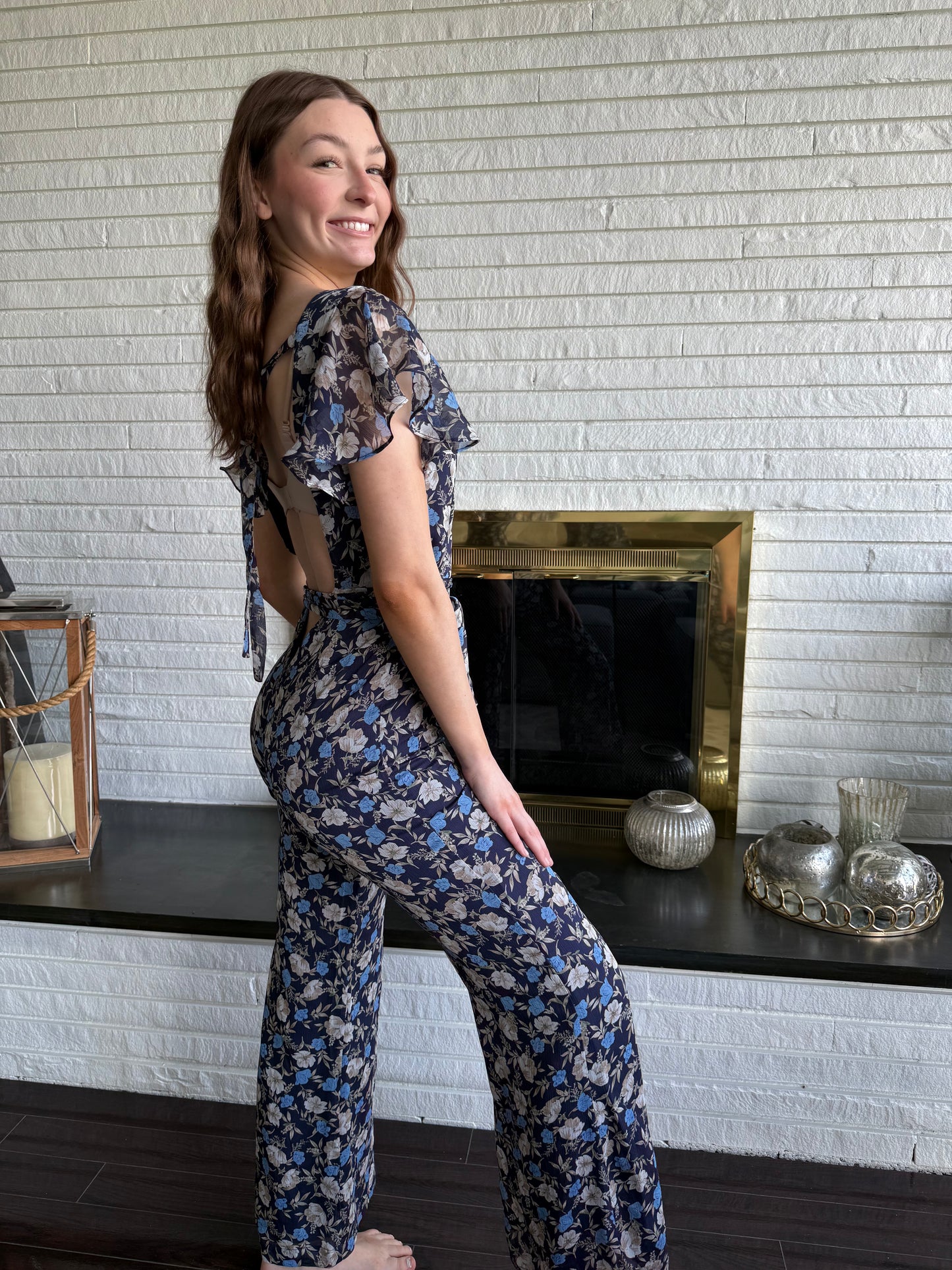 Pre Owned Fate Vici Floral Chiffon Jumpsuit Size Small