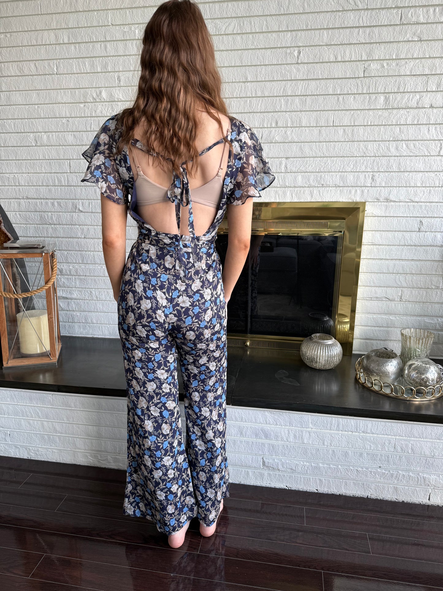 Pre Owned Fate Vici Floral Chiffon Jumpsuit Size Small