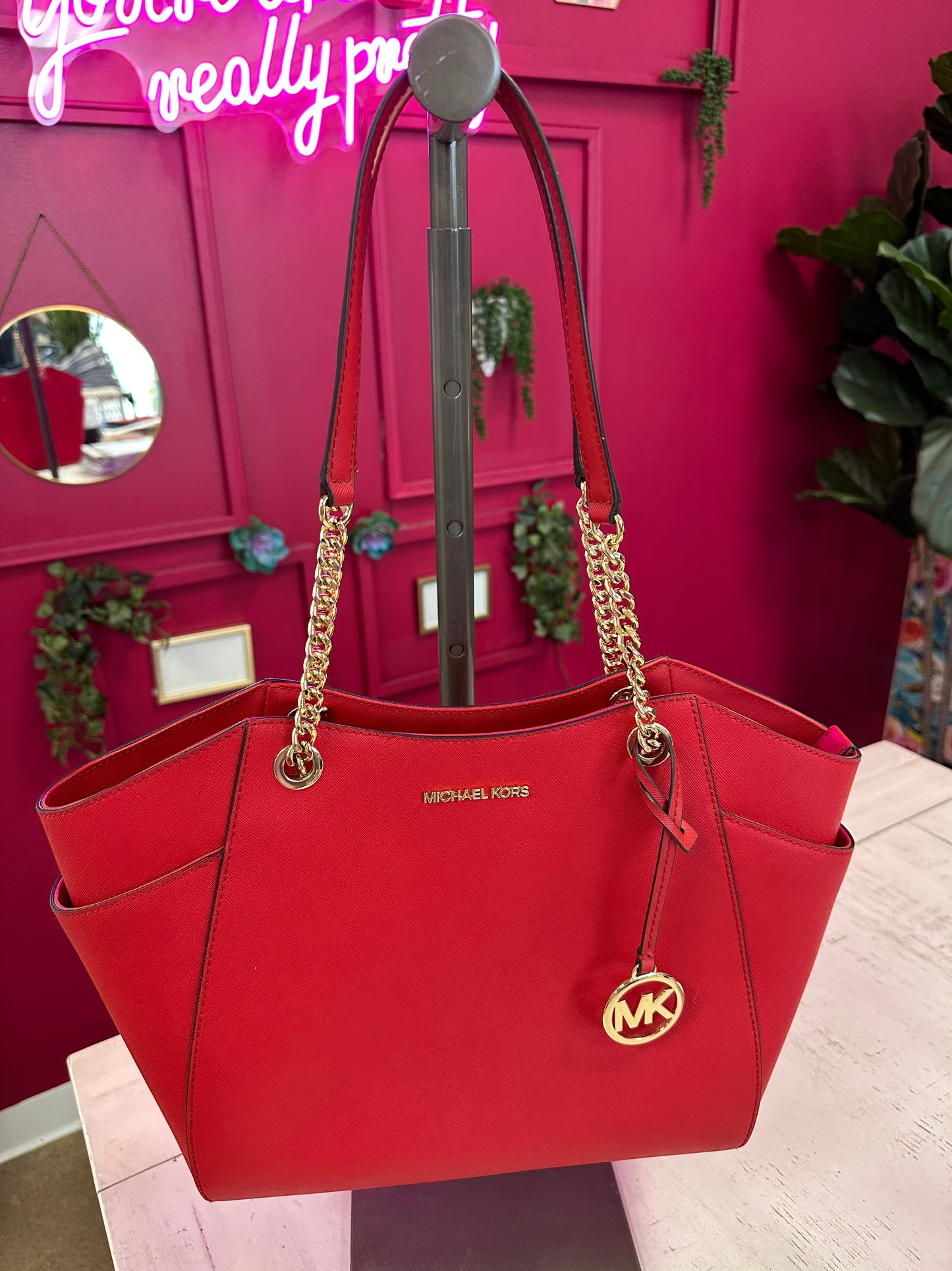 Pre Owned Michael Kors Red Shoulder Bag