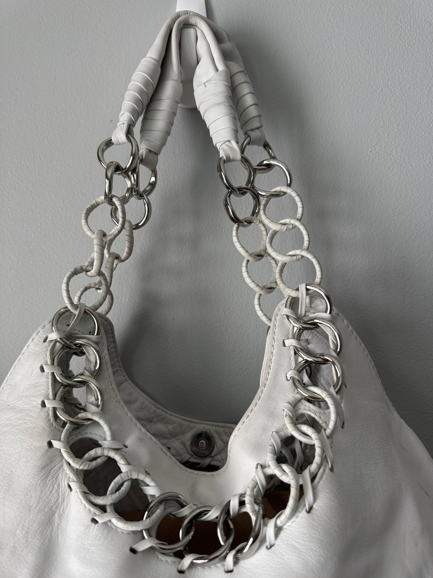 Pre Owned Michael Kors White Purse with Chain Details