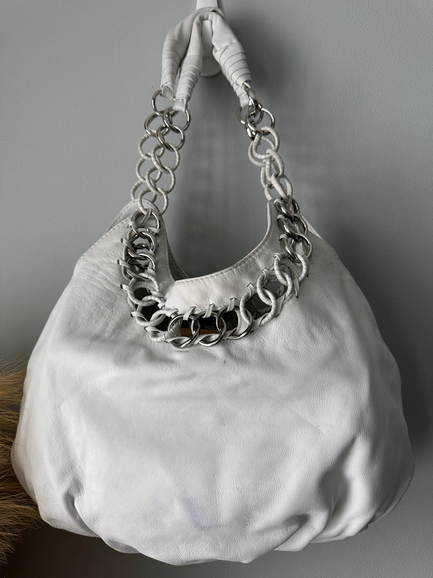 Pre Owned Michael Kors White Purse with Chain Details