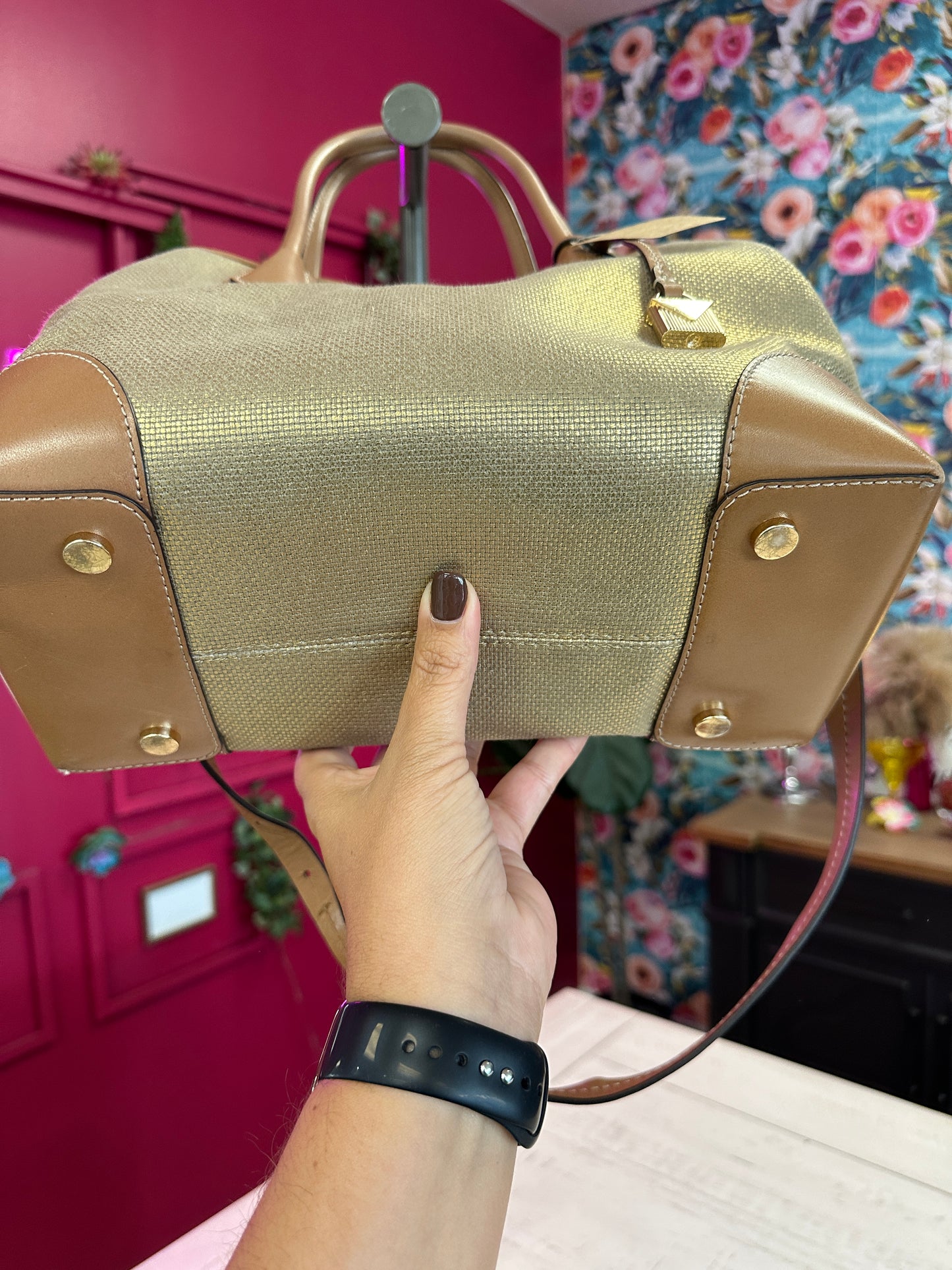 Pre Owned Authentic Michael Kors Gold Tote Bag