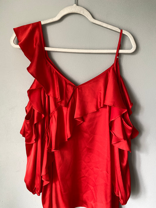 Sugar Lips Cold Shoulder Ruffle Top Size Large