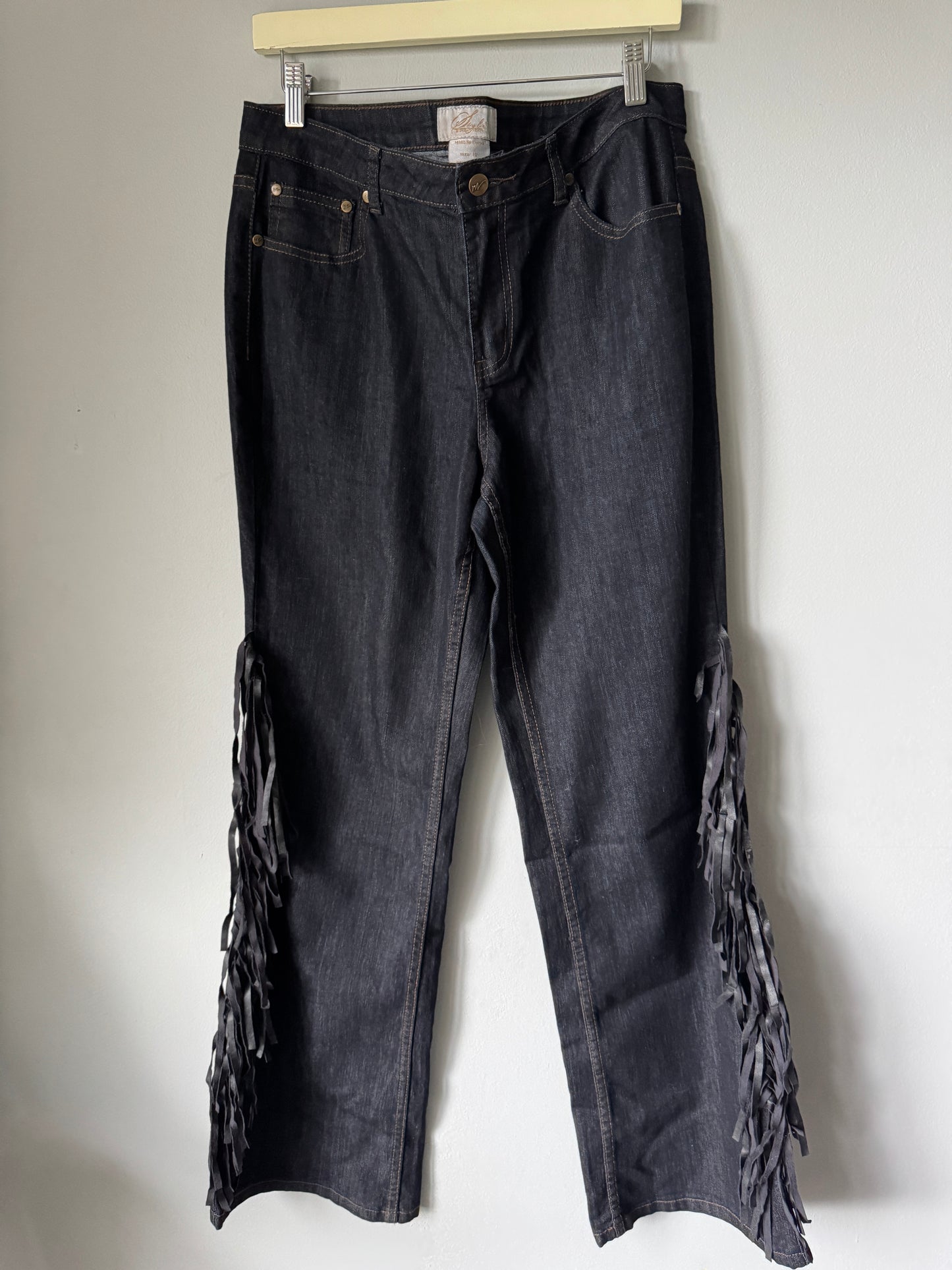 Midnight Velvet Jeans with Leather Fringe