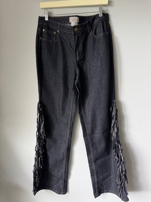 Midnight Velvet Jeans with Leather Fringe