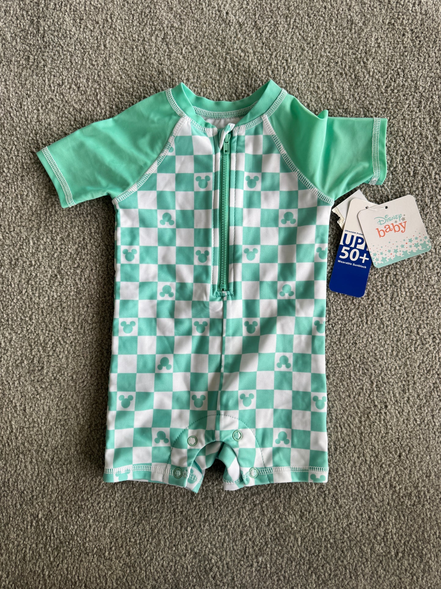 Disney Mint Checkered Kids Onesie Size 6/9M NWT