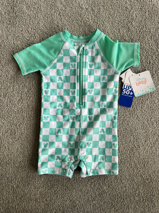 Disney Mint Checkered Kids Onesie Size 6/9M NWT