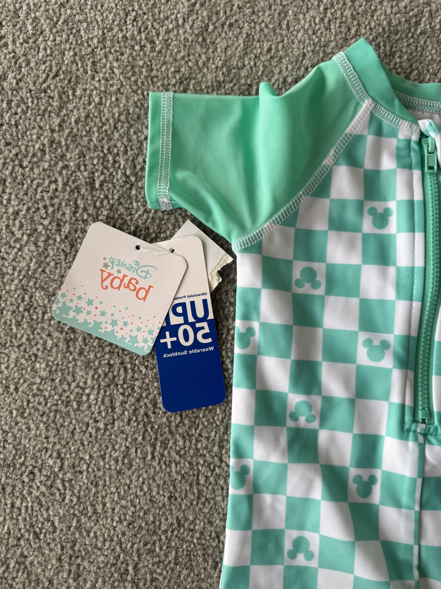 Disney Mint Checkered Kids Onesie Size 6/9M NWT