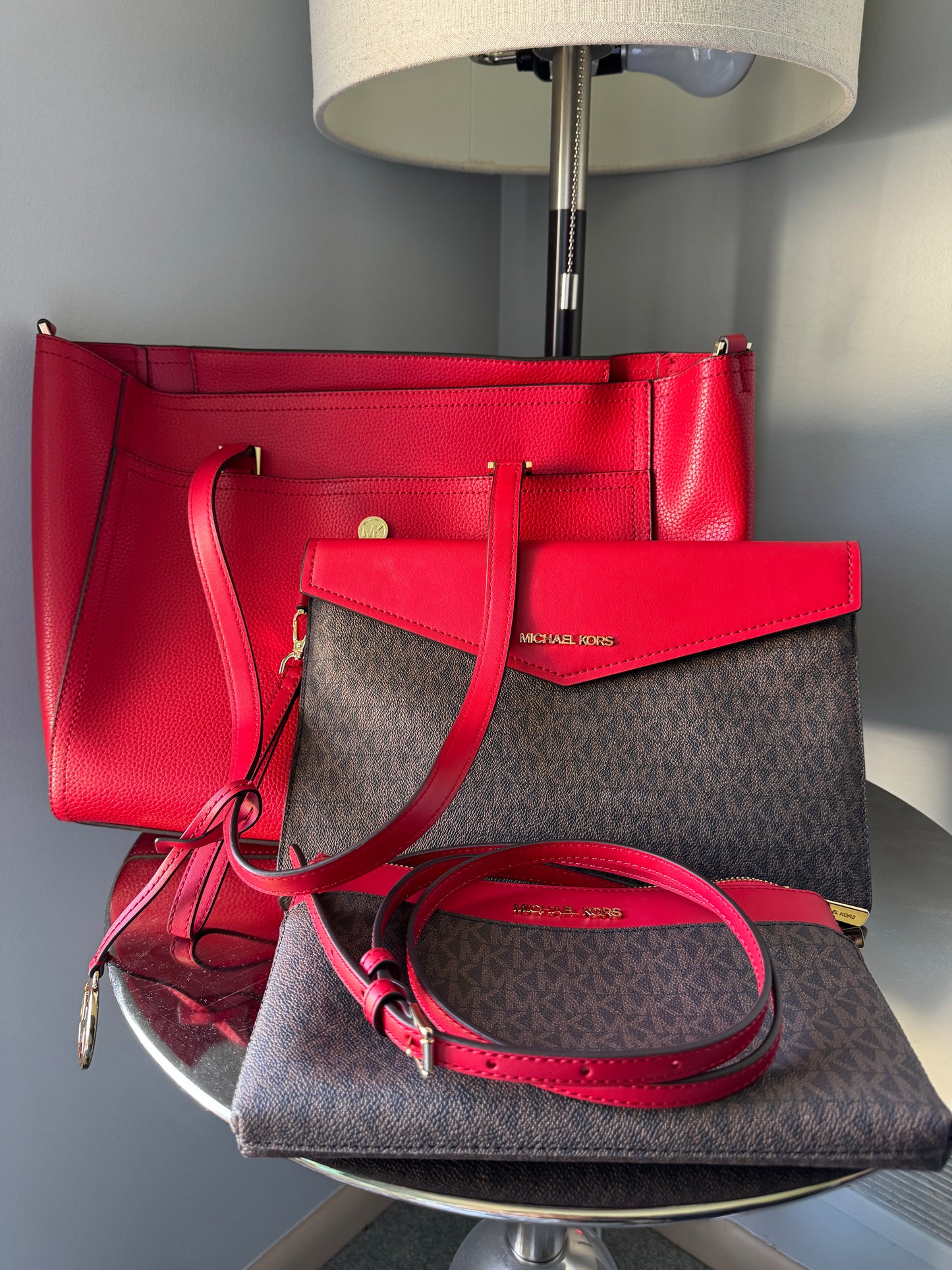 Pre Owned Authentic Michael Kors Maisie Pebbled Leather Tote 3 in 1 Tote