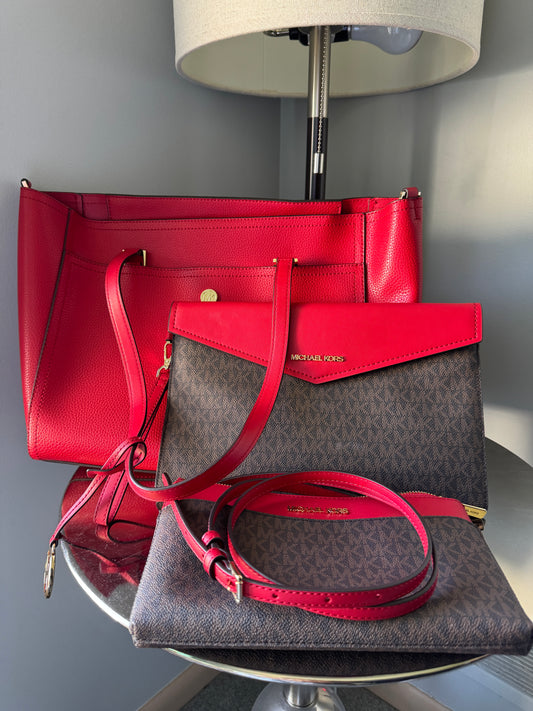 Pre Owned Authentic Michael Kors Maisie Pebbled Leather Tote 3 in 1 Tote
