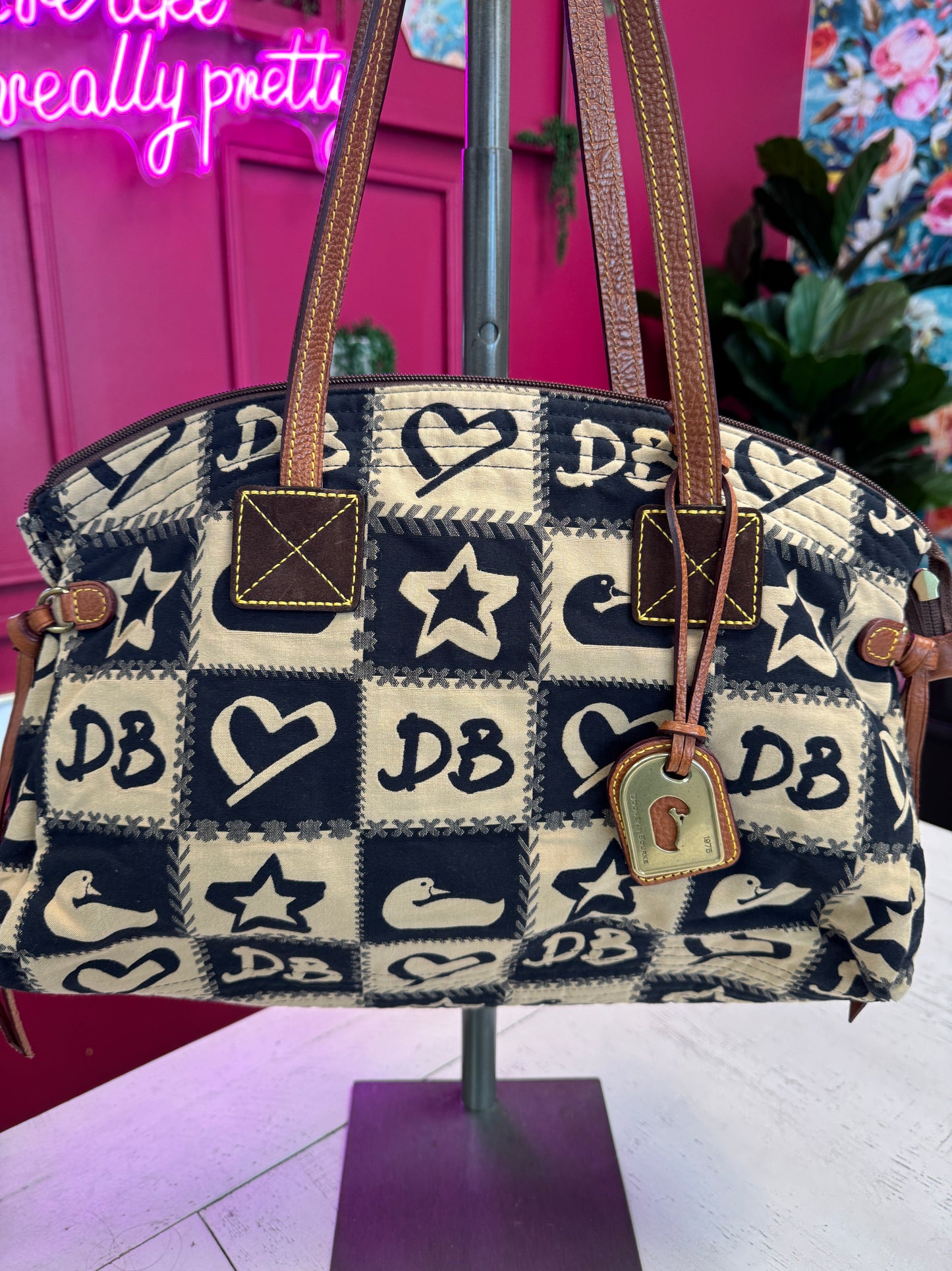 Pre Owned Dooney & Burke Black and White Checkered Bag
