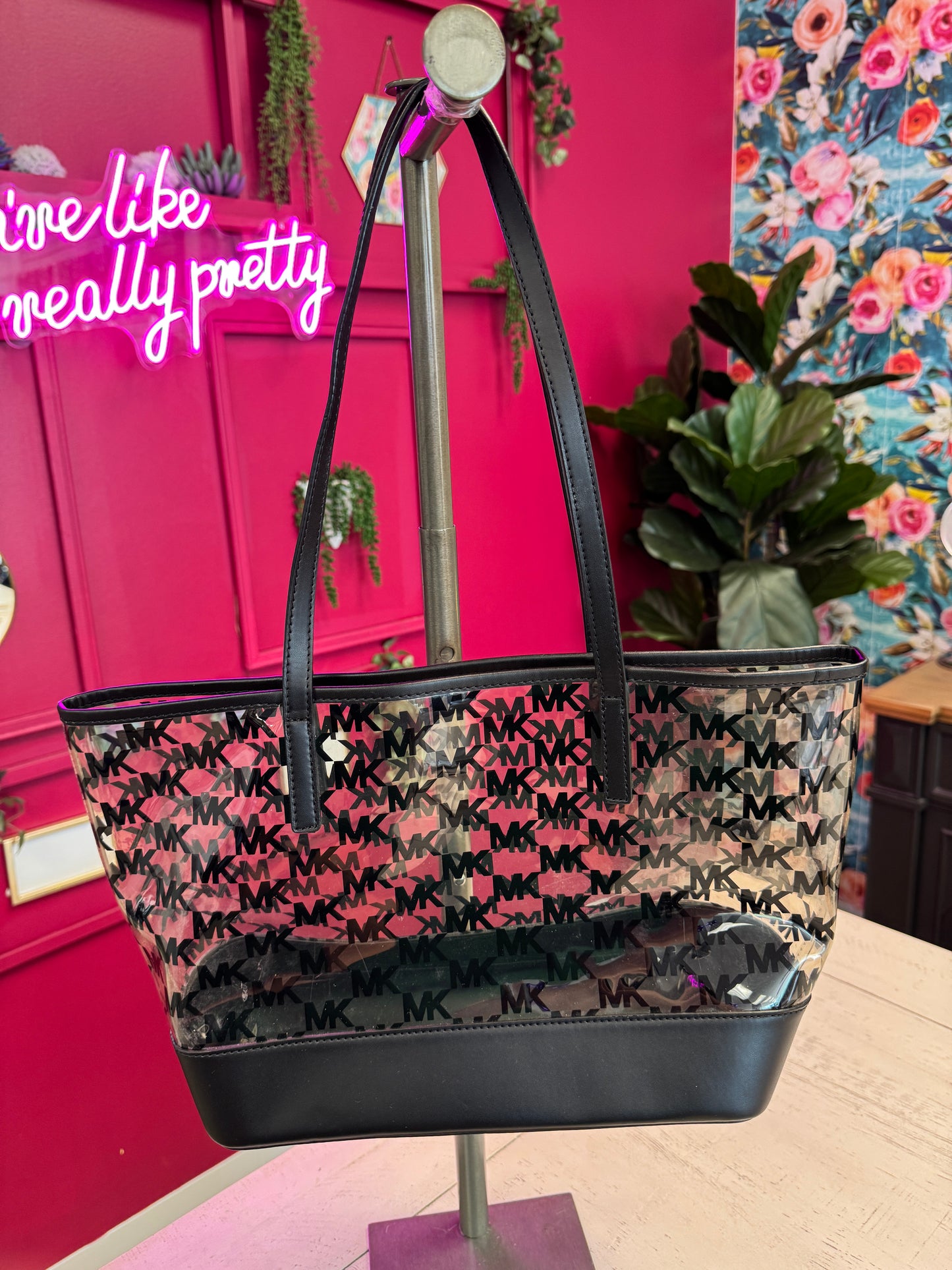 Pre Owned Michael Kors Clear and Black Tote