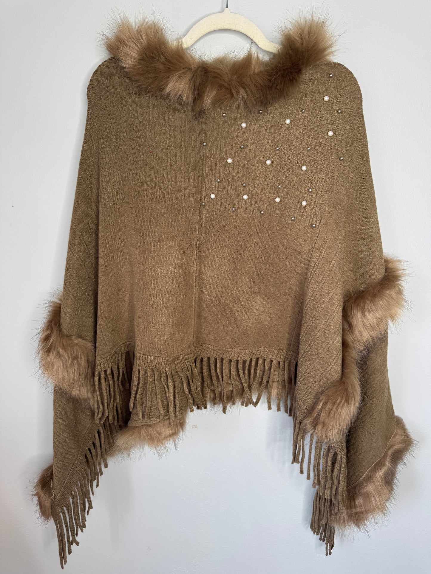 Mintee 16 Fur Trimmed Poncho S/M